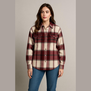 🎁Bailey Rose Plaid Burgundy and Cream Button-Down Shirt